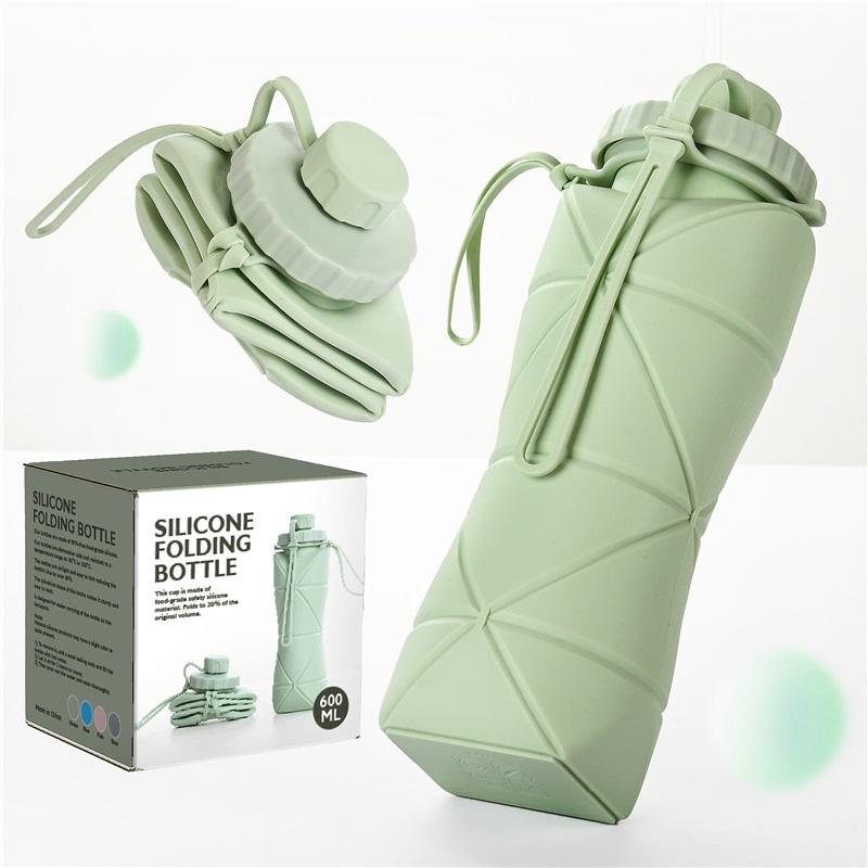 

Silicone Folding Water Cup Large Capacity Outdoor Travel Portable Sports Water Bottle High Temperature Resistant Food Grade Creative Folding Cup 600ML рожевий