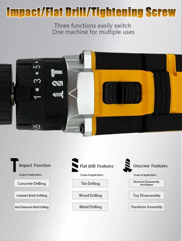 21V Dual-Speed Rechargeable Multifunctional Hand Drill and Electric Screwdriver Set with High-Power Impact Feature.