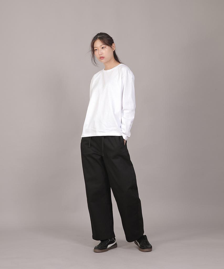SAINTCREW Pocketless Work Elastic Waist Wide Pants Eww-385 Black