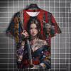 Tattooed girl pattern t-shirt cartoon 3d print oversized sports shirt top