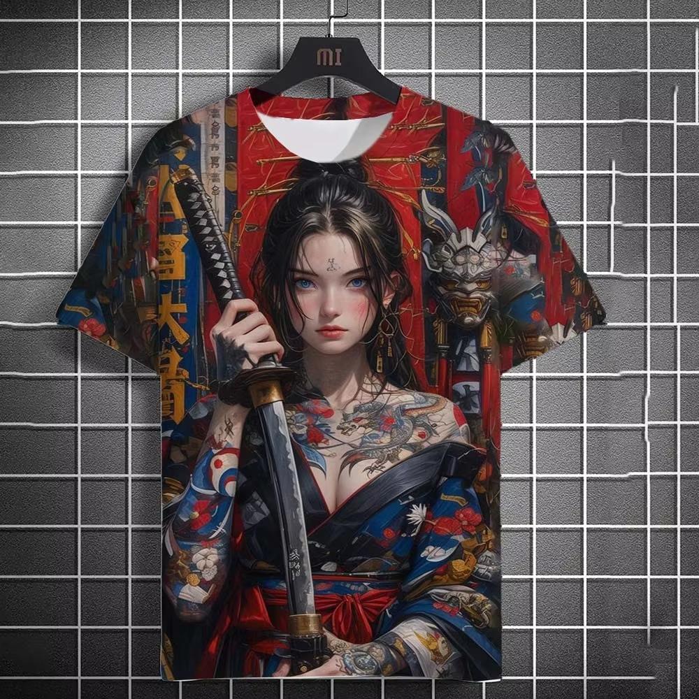 Tattooed girl pattern t-shirt cartoon 3d print oversized sports shirt top