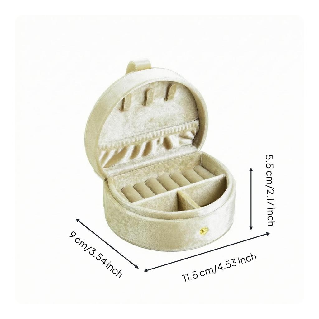 Compact Velvet Jewelry Box with Snap Closure Elegant Round