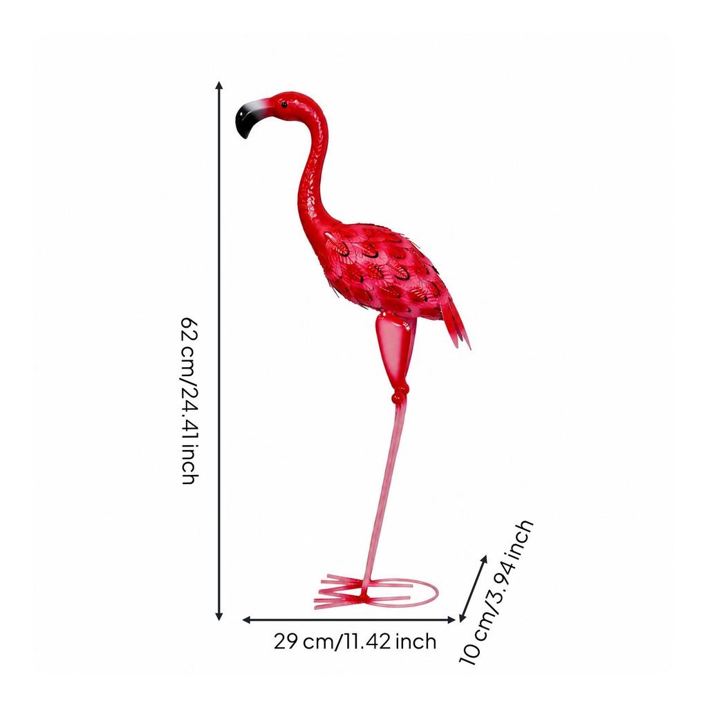 Painted Iron Flamingo Sculpture Decorative Garden Ornament Lifelike