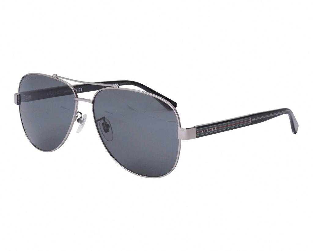 Gucci GG0528S 007 Men's Aviator Sunglasses - Silver Metal Frame & Grey Lenses