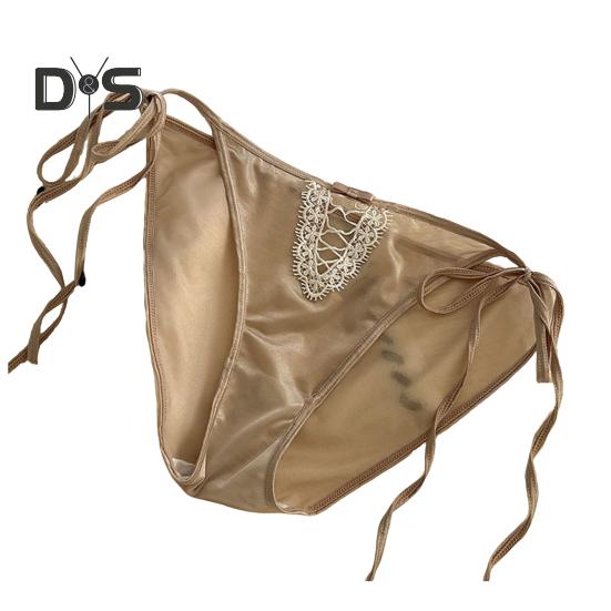 

Женские сексуальные атласные трусики с низкой талией, прозрачные невидимые стринги, ажурные тонкие сетчатые прозрачные трусики XL коричневый