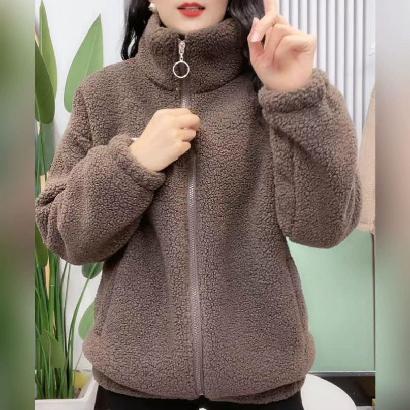 Winter Plush Thick Coat, Mom's Warm Jacket, Anti-aging Women's Clothing, Fleece Loose Fit Slimming Top