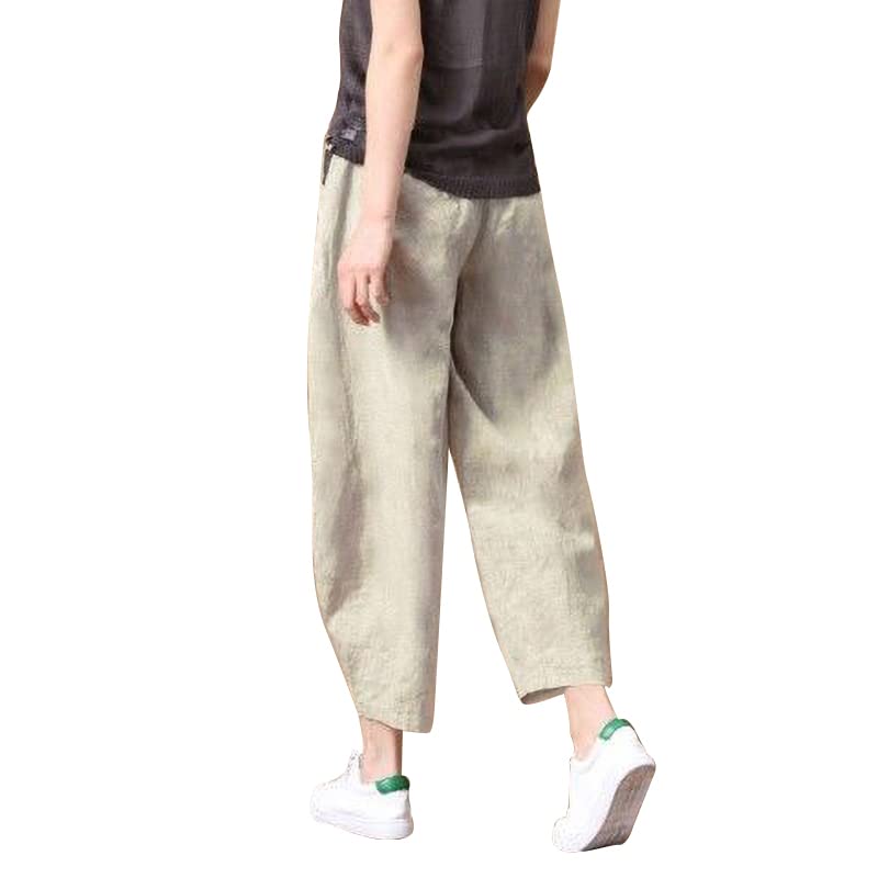 Cotton Harem Loose Solid Casual Elastic Summer Cropped Pants [JINJUDUO] Women s Pants, Fit, Color, Pants, Waist, (L, apricot) абрикосовый
