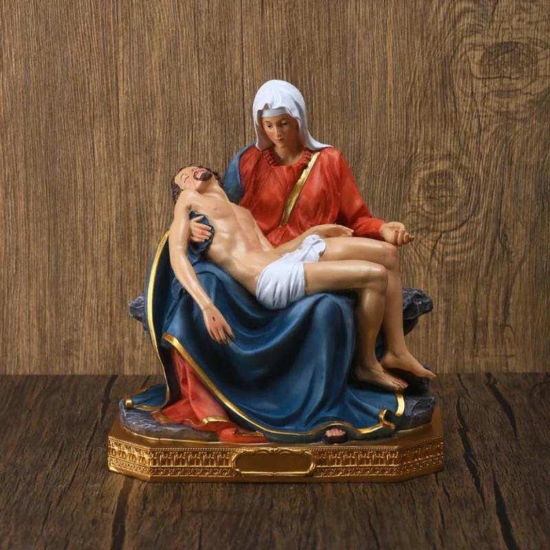 1Pc 8"  Mother Madonna with Jesus Christ After Crucifixion Resin Statue Figurines Ornament Church Gift Home Decoration