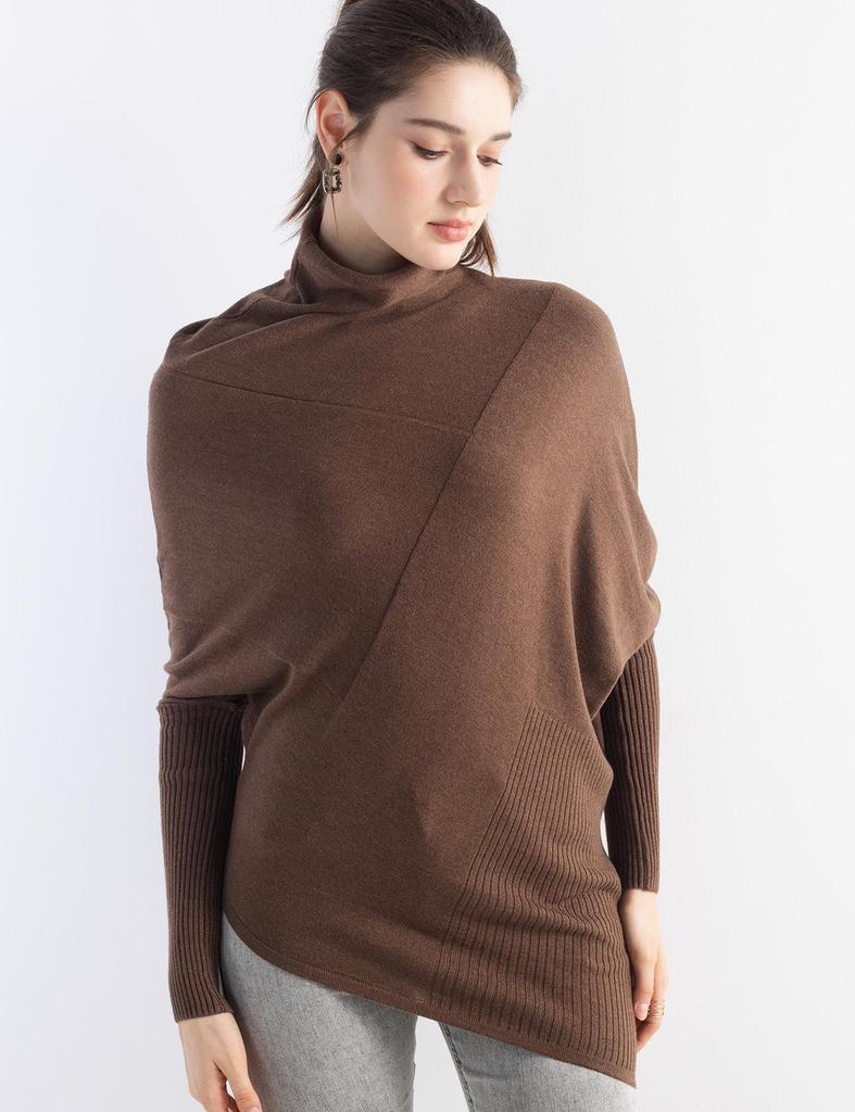 Korean Irregular Wool Patchwork Batwing Sleeve Sweater - Women's Autumn/Winter Loose Knitwear