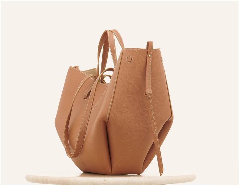 Genuine Polene Women's Large Cowhide Tote with Pleated Design – Shoulder and Underarm Fashion Bag.