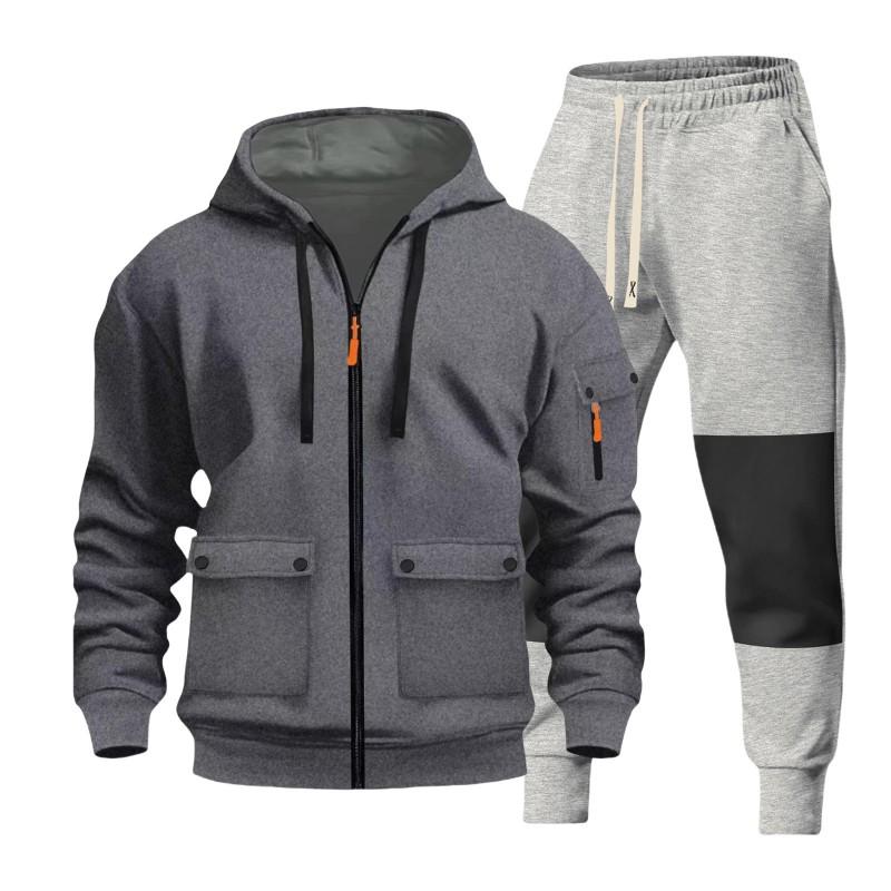 Mens Hooded Zip-Up Fleece-Lined Casual Sweatshirt Jacket Solid Color Winter Warm Outerwear