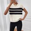 Women's Sleeveless Round Neck Color Block Stripe Knit Vest - Casual and Elegant Style