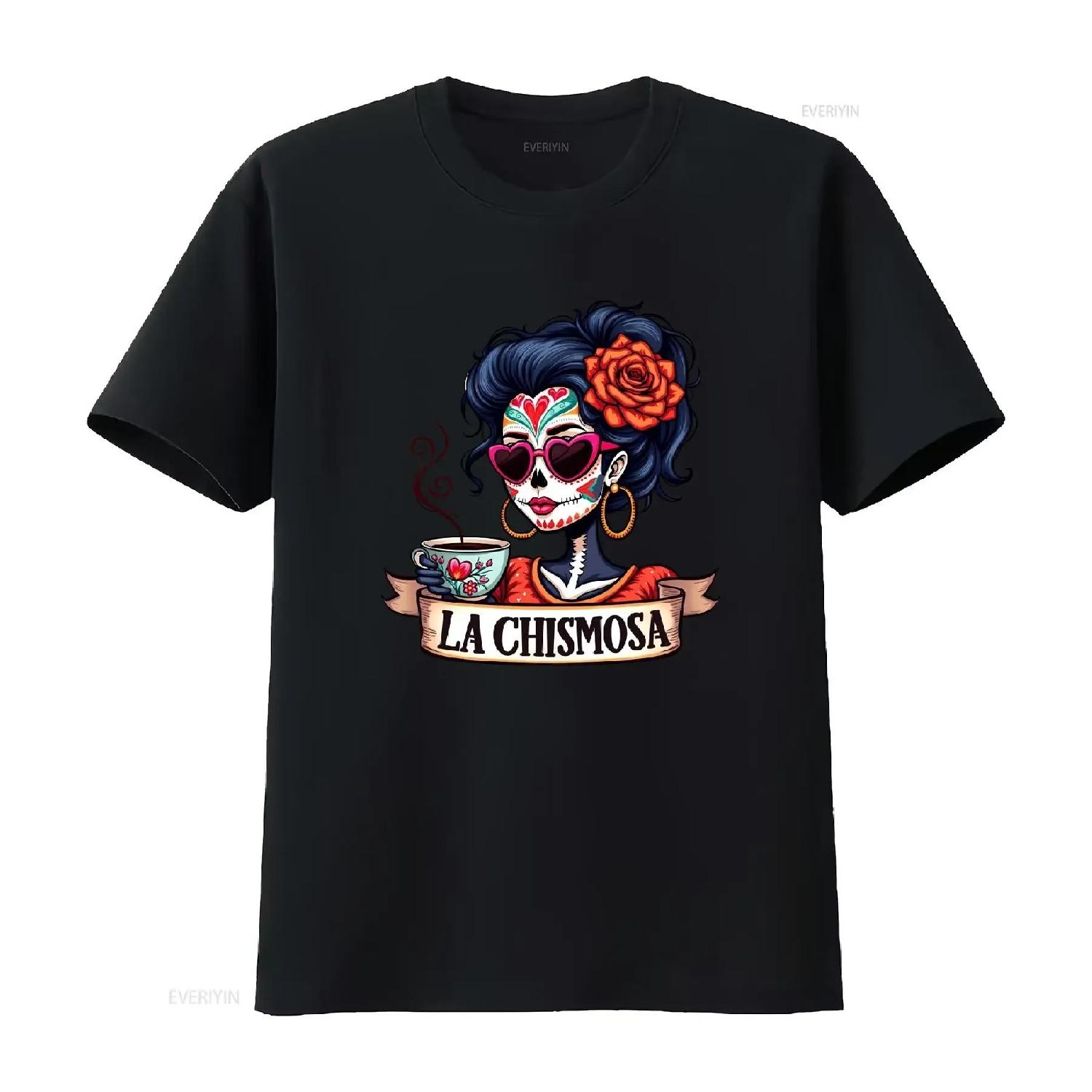 

La Chismosa Футболка Comfort Colors Испанская Латиноамериканская Скелет Чола Катрина Смешная Мексиканская Сплетни винтажная Стирка с графикой S чёрный
