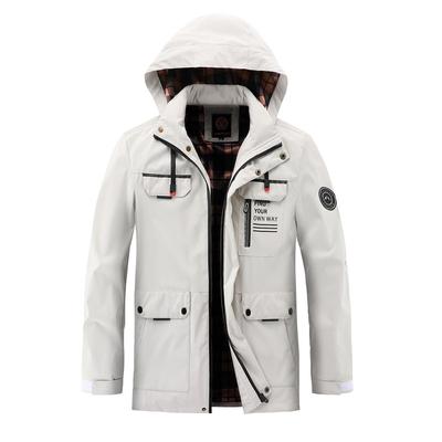 Kapuzenjacke für Herren im Frühling und Herbst, Outdoor-Windbreaker-Jacken, mittellange winddichte warme Kleidung