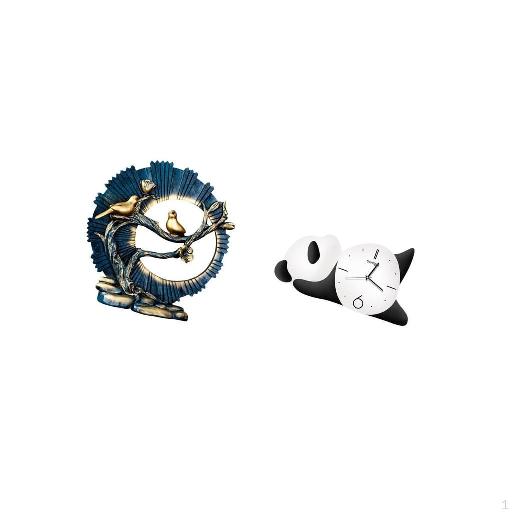 Figurine Craft Knick Knack Resin Panda Shape Wall Clock for House Decorations Bookshelf Living Room