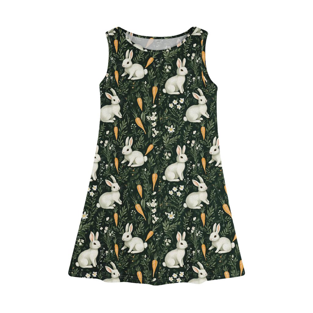 Ärmelloses Sommerkleid für Mädchen mit Aufdruck in Farbe, legeres Kleid