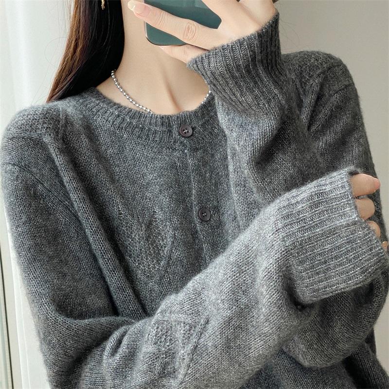 QingHe Cashmere Women's 30% Cashmere Cardigan - Soft & Warm Wool Blend Sweater