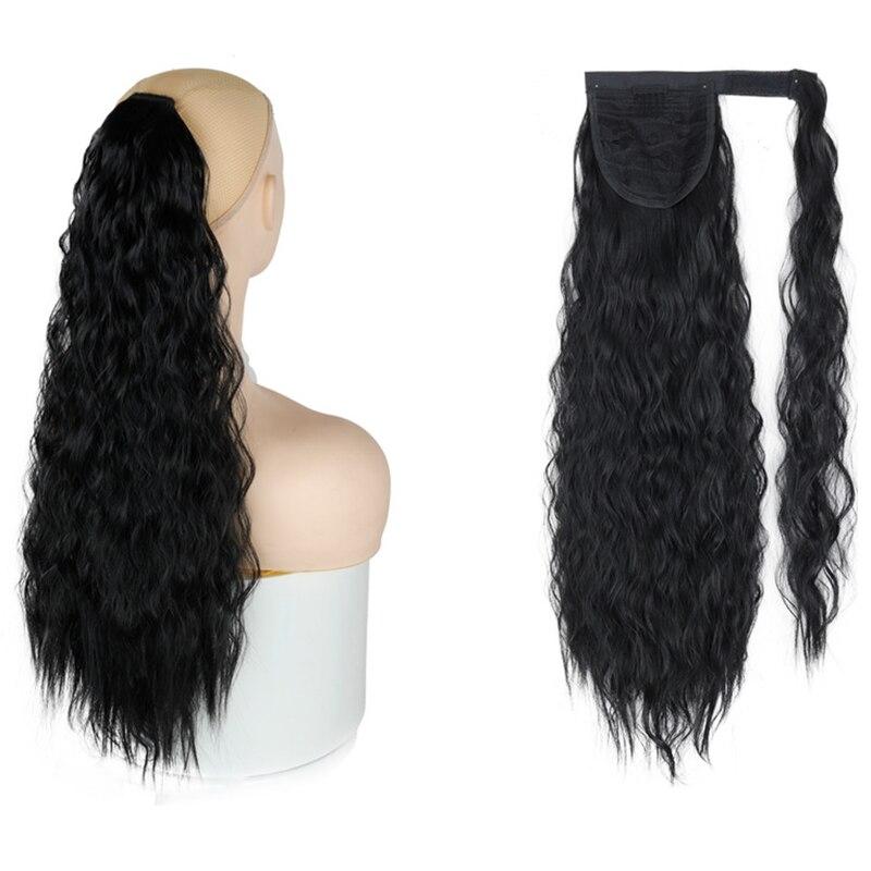 Synthetic Long Corn Curly Fluffy Clip In Ponytail Extension Wrap Around Ponytail Extension Natural Looking Wig For Women Daily Wear