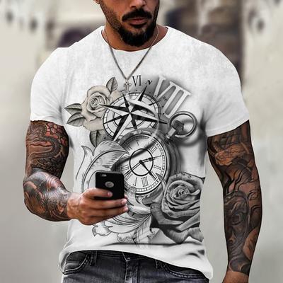 T-shirt w stylu vintage dla mężczyzn 3D zegarek kieszonkowy drukuj topy z krótkim rękawem Street wycięcie pod szyją męskie t-shirty koszulka obszerna koszula odzież męska