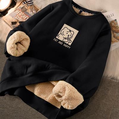Herbst Winter Frauen Lammwolle Verdicken Thermo Sweatshirts Gedruckt Nette Fleece Warme Hoodies Frauen Beiläufige Lose Sweatshirts