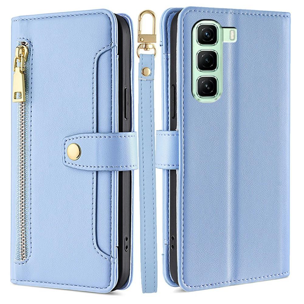 

For Infinix Hot 50 4G Leather Case Zipper Pocket Wallet Phone Cover with 2 Straps Blue