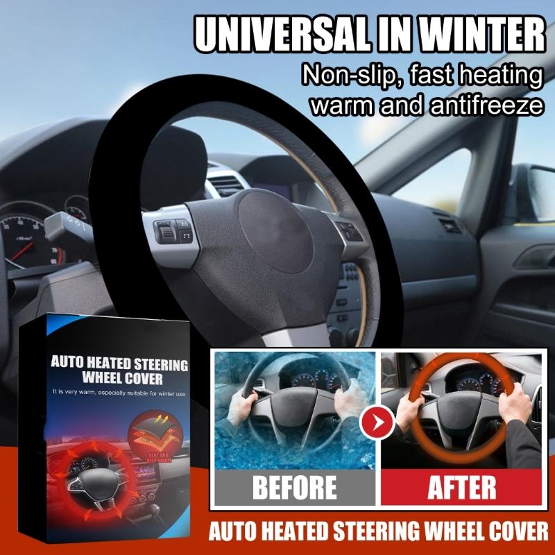Quick Heated Steering Wheel Cover Rapid Heating Up Thermal Protection Universal for 14.5-15.5" Diameter Automobile