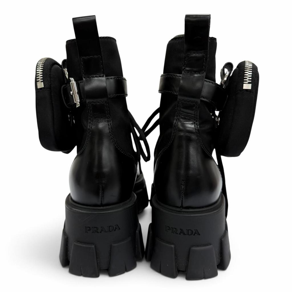 Great PRADA short boots monolith Triangle logo pouch included black leather 35 Used