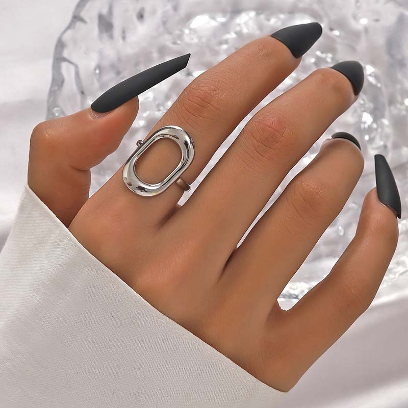 Stainless Steel Metal Hollow Square Open Rings For Women Vintage Gold Color Geometric Waterproof Chunky Ring Jewelry