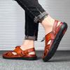 Men Outdoor Hiking Sandals Brown Leather Closed Toe Blue Beach Shoes Walking Handmade Sandals Plus Size