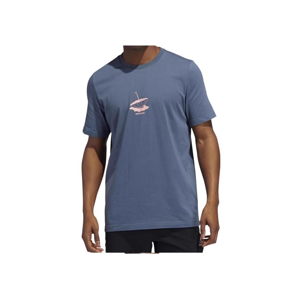 adidas Umbrella Print Round Neck Pullover Short Sleeve T-Shirt Men T-Shirts Gray Blue GE4518