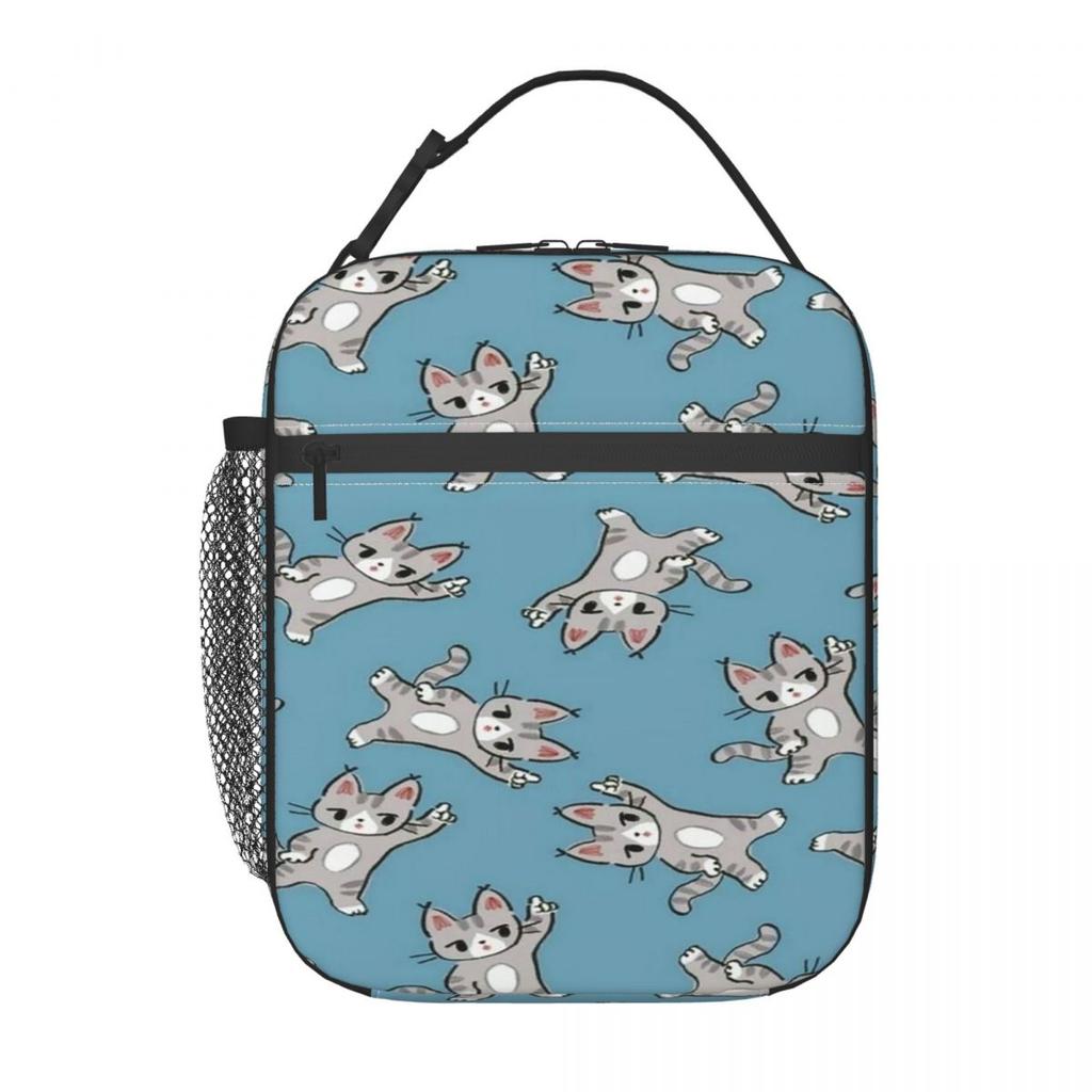 Borsa Termica per Pranzo con Fantasia Gatto Grigio Cartone Animato per Donne Bambini Scatole per Cibo Portatili Pranzo Termico Borsa Tote