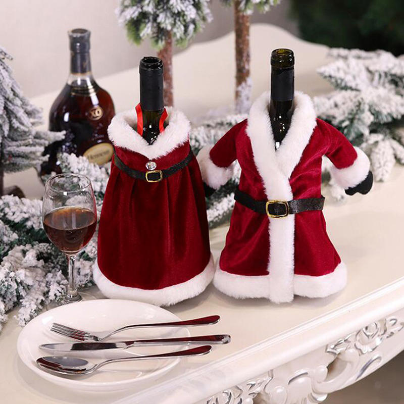 Creative Christmas Wine Bottle Cover Velvet Dress Clothes Set Wine Bottle Ornaments Bag Xmas Party Dinner Table Decoration Gifts