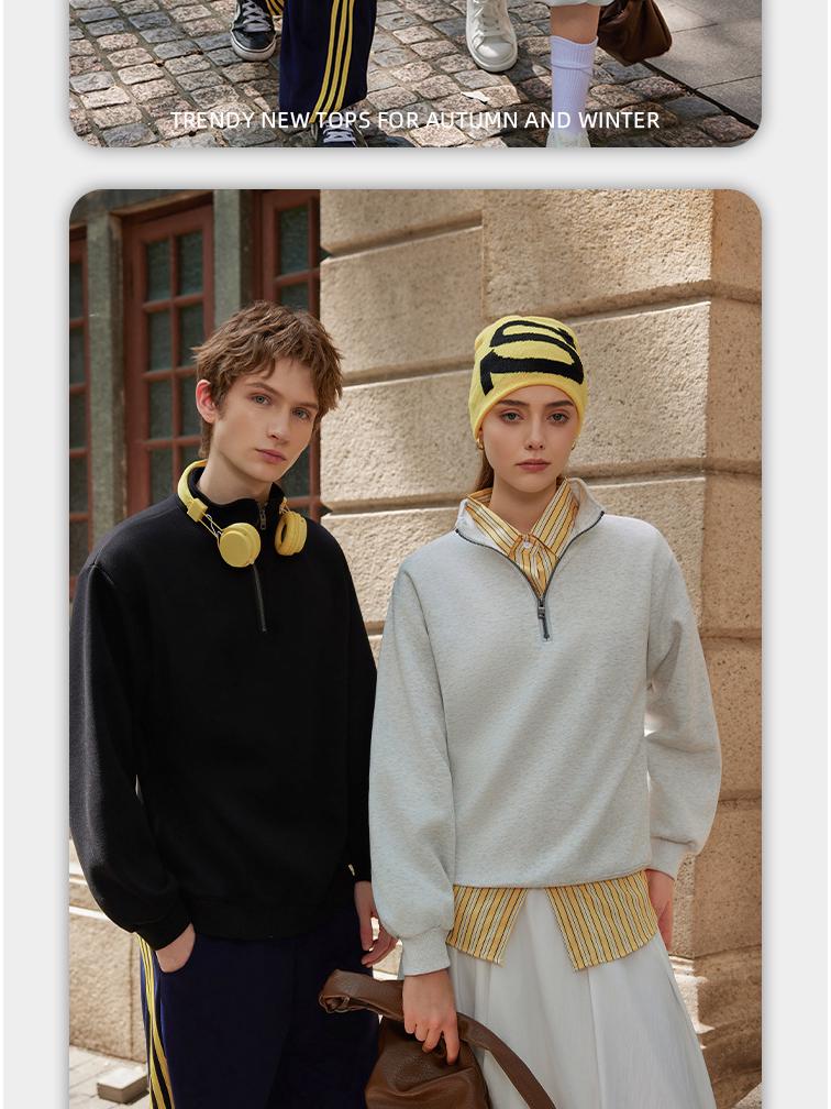 320g Stand Collar Half-Zip Unisex Hoodie - Trendy Loose Fit American Style