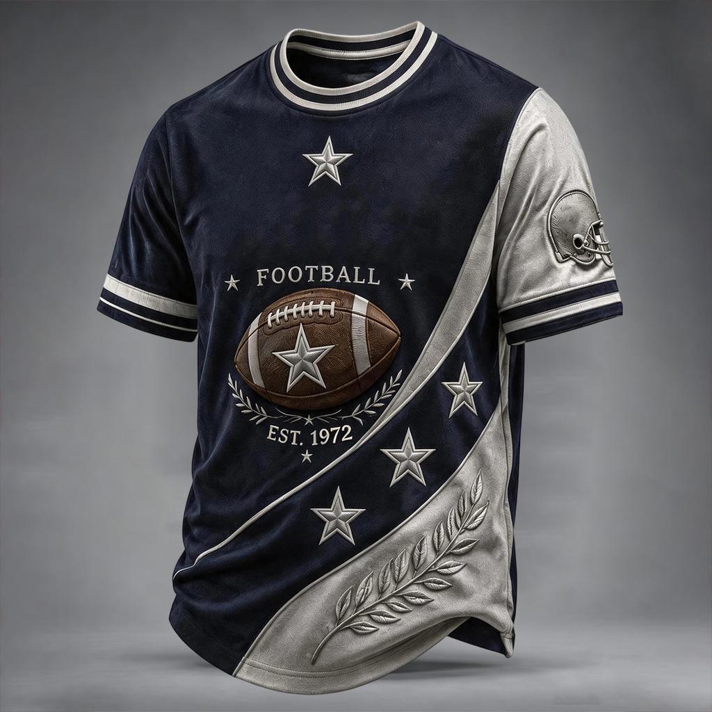Men's Casual Fit Crewneck Short Sleeve T-Shirt with Rugby Graphic Print