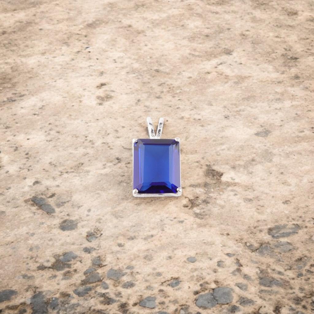 Blue Sapphire Gemstone 925 Sterling Silver Jewelry Chain Pendant 0.69" For Girls PP-58-3