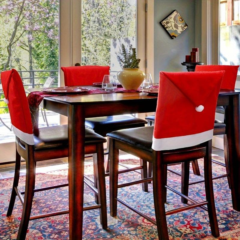 1-12pcs Christmas Chair Covers Decor Santa Claus Red Hat Chair Cap Kitchen Dining Chair Slipcovers Sets For Christmas Holiday