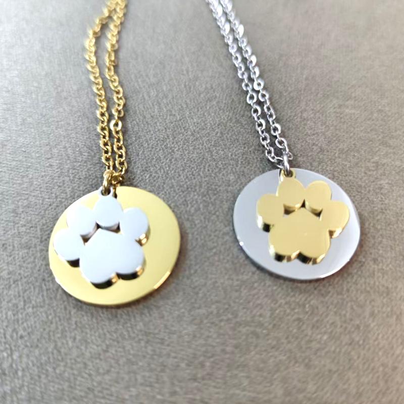 10pcs Lot 304 Stainless Steel Mirror Polish Necklace Round Charms with Dog Paw Pendant Necklace Fashion Necklace