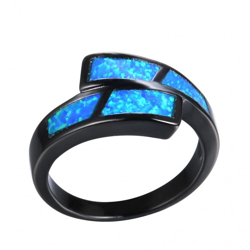 European and American personalized black gold blue Opal women's simple versatile ring holiday gift
