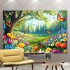 Nature Scenery Flower and Butterfly Tapestry Spring Forest Wall Art for Aesthetic Room and Nursery Decor