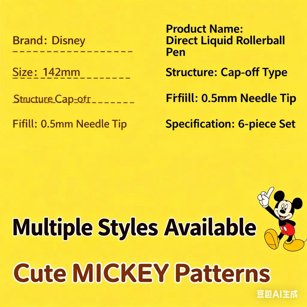 MINISO 6 Pcs/Set Cartoon Characters Limited Edition Cartoon Series Black 0.5mm Large Capacity Quick-drying Gel Pen Student/Office Stationery