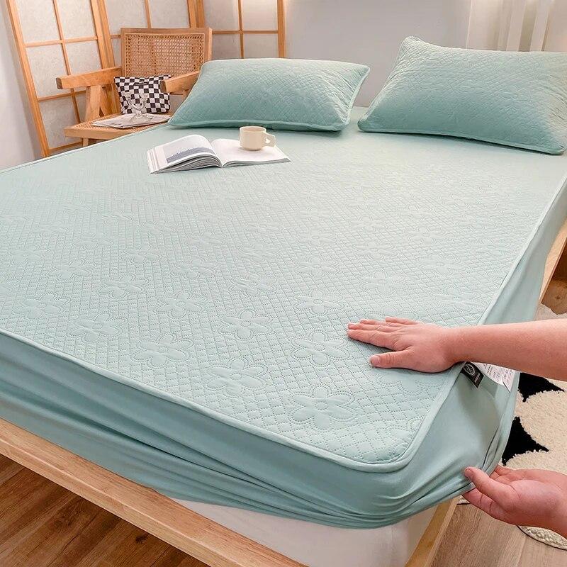 Raw Cotton Waterproof Quilted Fitted Sheet160x200,Single-Piece Mattress Protector Cover,Class A Maternal Child Grade