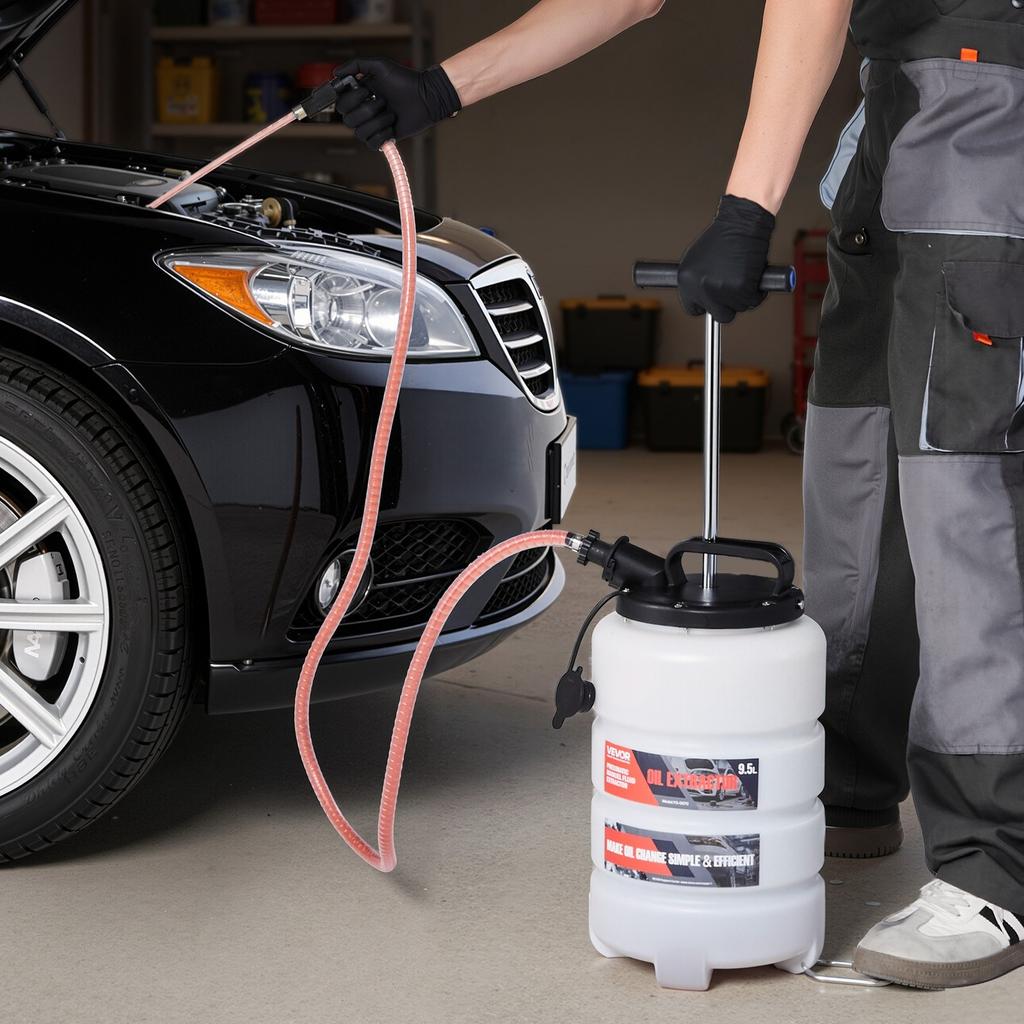 Fluid Extractor, 9.5 L Capacity, Manual Vacuum Fluid Extractor with 150 cm Long Horse and Three 120 cm Extension Tubes, Oil Change Pump with HDPE Tank