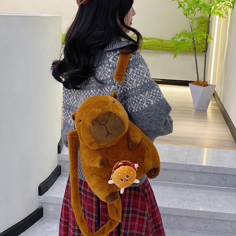 Yellow Rabbit Capybara Flower Burger Plush Backpack Animal Gift Doll Bag