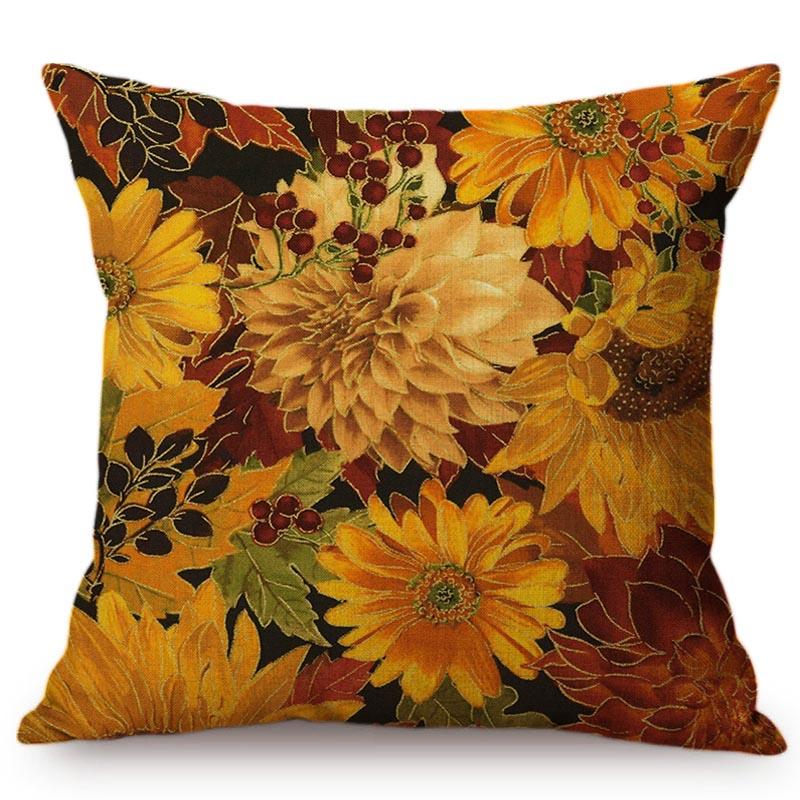 Nordic Yellow Sunflower Hand Painting Cushion Cover Rural Pastoral Pumpkin Vine Leaves Sofa Decoration Chair Pillow Case Cojines