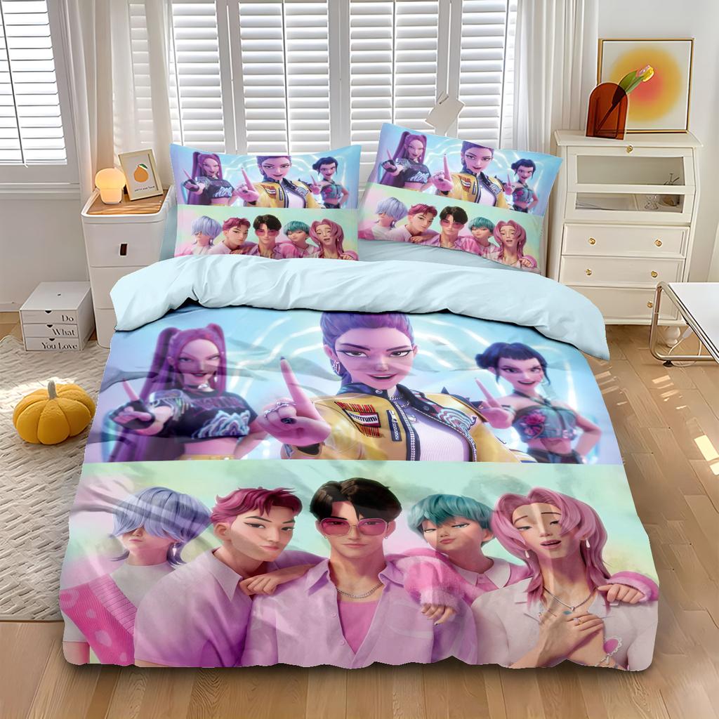 Juego de cama K-Pop Rumi Temática Cazadores de Demonios Estampado a color en 2 lados Poliéster Sábana Cubre edredón Regalo para niños