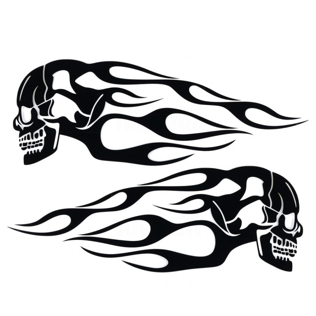 

2шт универсальный мотоцикл бензобак череп пламя наклейки декор чёрный