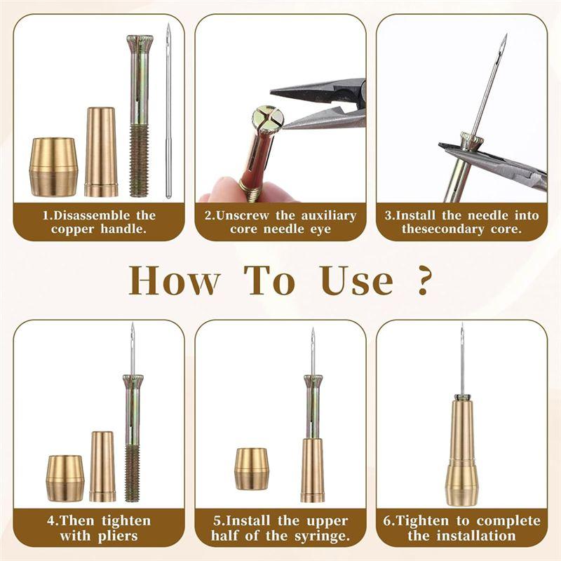 Aug. 9Pcs Leather Sewing Awl Kit With Copper Handle With 6 Needles For Leather Craft Needle Kit Shoe Repair Tool