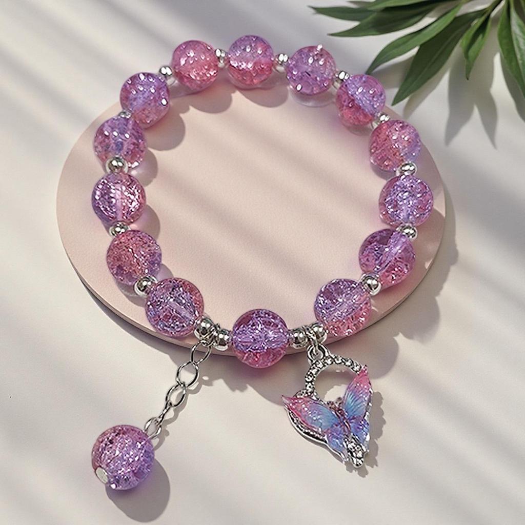 2026 Iridescent Butterfly Bracelet - Colorful 10mm Beads, Color-block Design, Cross-border Gift