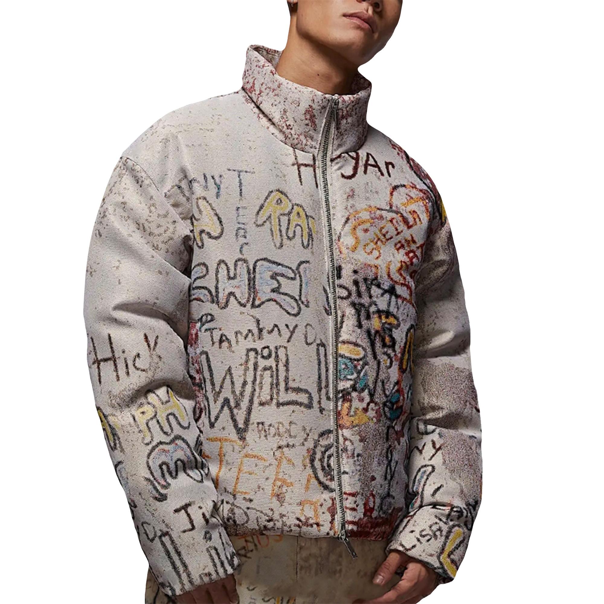 Jordan graffiti-design zip-fastening puffer jacket Men`s