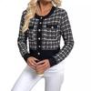 Women's Cardigans - Women's Long Sleeve Button Cropped Knit Cardigan, Elegant Tweed Style Short Sweater Coat, Daily Fashion Outerwear Women